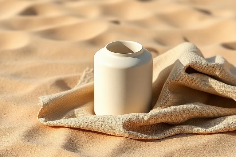 Céramique et lin sur un fond sable